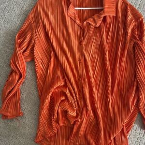 Orange Pleated Women's Top & Pants